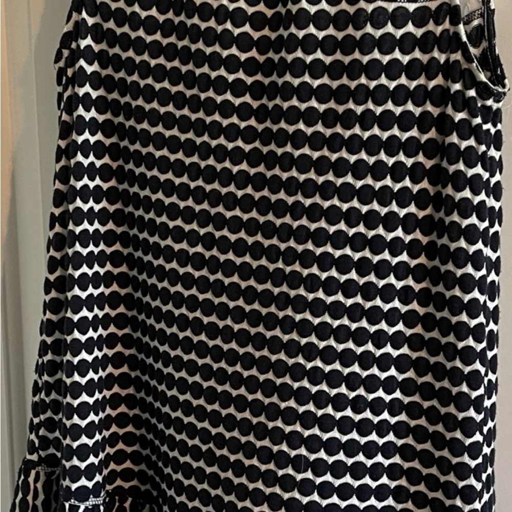 Black White Polka Dot Eyelet Lace Sleeveless Blouse Ruffle Hem Flowy Top Medium - Picture 8 of 12